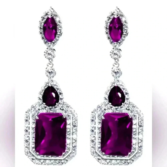 Purple CZ Silver Rinestone Mob Wife Dangling Chic Prom Wedding - Picture 2 of 3